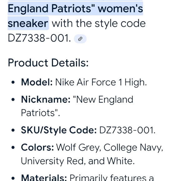 Nike Air Force 1 High New England Patriots Edition Size 8.5 - Picture 7 of 7